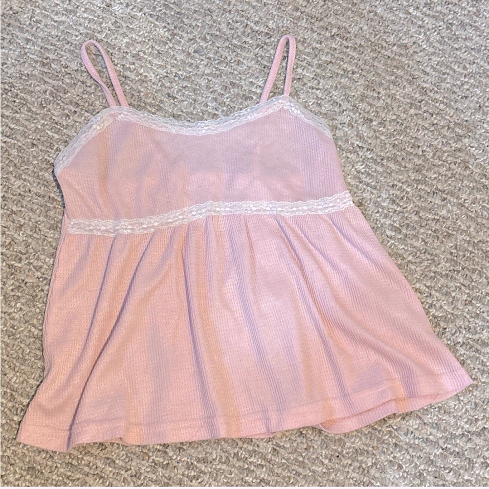 Pink and white lace cami top